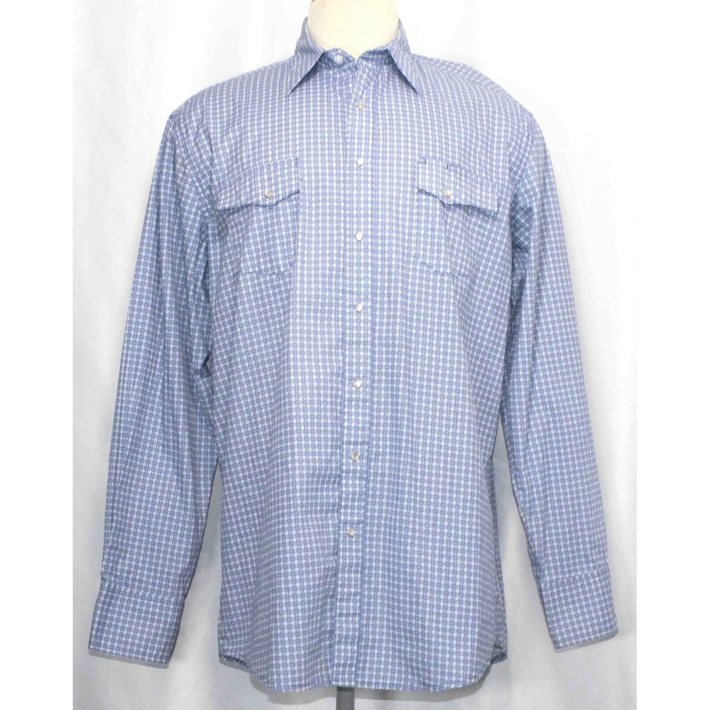 Wrangler Wrancher‎ Blue Plaid Pearl Snap Shirt WTMH60293 Mens Size XLT